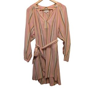 Xirena Sabrine Dress Villa Pink Stripe V‎ Neck Belted Cotton Coastal Vacation